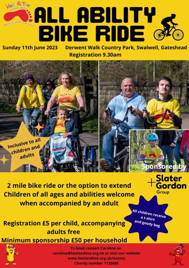 HeelToeCharity's tweet image. Join us for an 'All Ability Bike Ride' on Sunday 11th June. No matter what your cycling ability is, we welcome you to join us for a lovely day at Derwent Walk Country Park.
Please share with your community - heelandtoe.org.uk/events/all-abi… #allability #bikeride #TeamHT #inclusiveevent