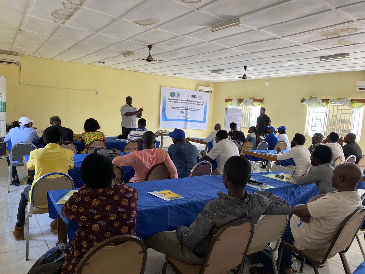 Mrcgsl's tweet photo. @Mrcgsl has today completed the training of #220journalists including station managers and editors across the country on promoting #professional #media #coverage and #conflict #sensitive #reporting of the #June24 general elections in Sierra Leone. Supported by @NEDemocracy https://t.co/tlb5FU7mnn