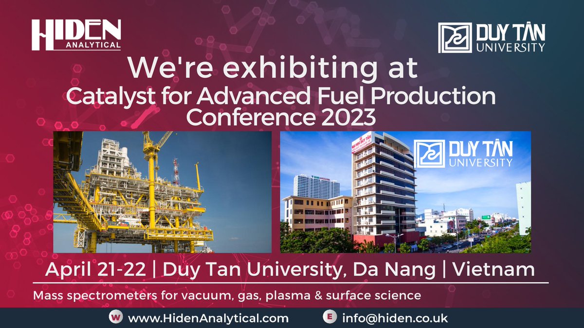 HidenAnalytical's tweet photo. 📣 Join our Vietnamese partners #Reecotech at the 2023 Catalyst for Advanced Fuel Production Conference, Apr 21-22 at Duy Tan University, Da Nang! Visit their booth to explore Hiden Analytical's #MassSpectrometers crucial for catalytic processes 🔬 #FuelProduction
@duytanuniedu https://t.co/PaOeLvNPCc