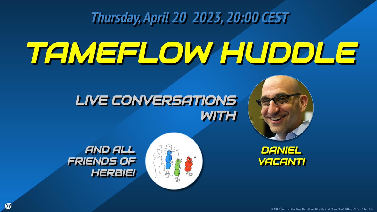 tendon's tweet image. In a few hours! @danvacanti will be on the TameFlow Huddle. We will talk about #flow, #flowmetrics, #forecasting, #prokanban and #tameflow.

Don&apos;t miss this unique show!

circle.tameflow.com/c/events/tamef…