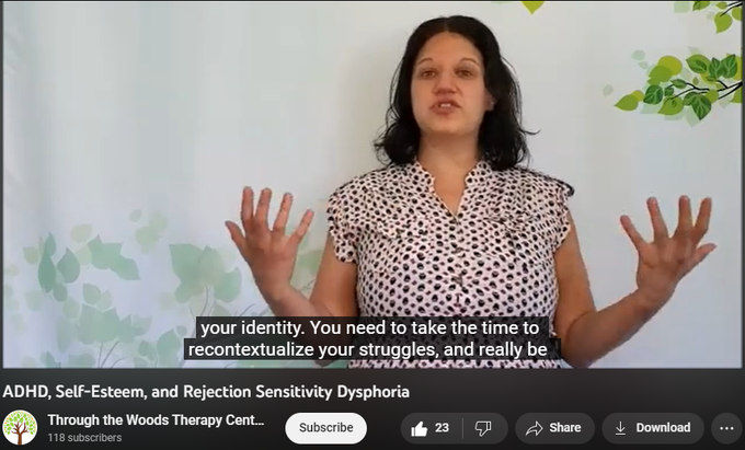 539 views  22 Mar 2021
ADHD series part 4: Low self-esteem isn't a symptom of ADHD, but it is a common co-occurring phenomenon.  In this video, I discuss why that is, and how it's related to "Rejection Sensitivity Dysphoria".

More videos in this series:
-ADHD: A Personal Story -   

 • ADHD: A Personal ...  
-5 Ways That ADHD is My Superpower -   

 • 5 Ways That ADHD ...  
-ADHD and Missing the Memo -   

 • ADHD and Missing ...  

Please visit our website: http://www.throughthewoodstherapy.com

To schedule an appointment, please contact us by phone at 818-284-6663 or by email at contact@throughthewoodstherapy.com.