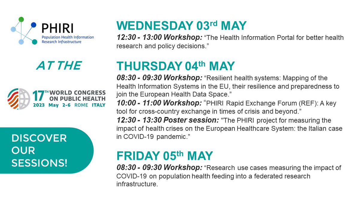 PHIRI will be happy to participate in the 17th World Congress on Public Health @wcph_official in Rome, with many sessions and a poster! Will we have the chance to meet you there? #WCPH2023
👉 phiri.eu/events/phiri-w…