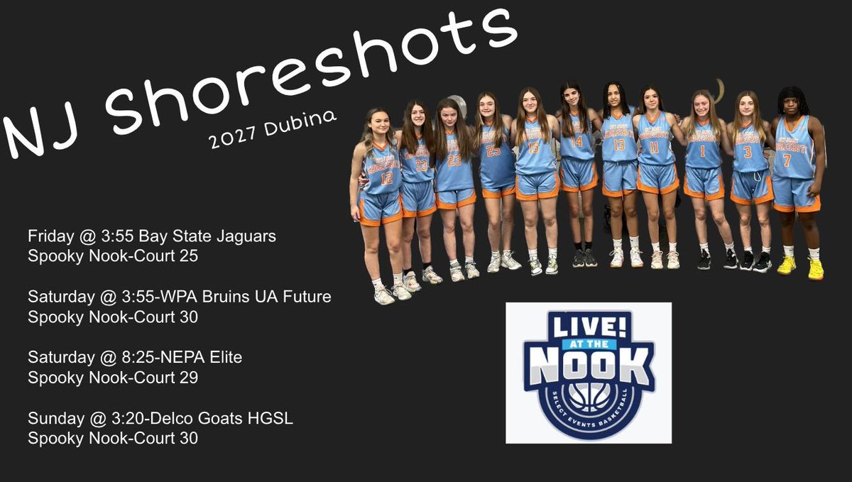 NJ Shoreshots Girls 2027 (@shoreshots2027) on Twitter photo We are super excited to hit the court this weekend <a href="/NookBasketball/">SpookyNookBasketball</a> in the 1st LIVE event of the year. Come check us out against some great competition. We got next!! <a href="/traceysabino13/">Tracey Sabino</a> <a href="/ShoreshotsGirls/">Shoreshots Girls - Select 40</a> <a href="/hgsl_girls/">Hoop Group Girls</a> <a href="/bobdubina/">Bob Dubina</a> <a href="/TinyGreenNBS/">Coach Tiny Green</a> We are super excited to hit the court this weekend <a href="/NookBasketball/">SpookyNookBasketball</a> in the 1st LIVE event of the year. Come check us out against some great competition. We got next!! <a href="/traceysabino13/">Tracey Sabino</a> <a href="/ShoreshotsGirls/">Shoreshots Girls - Select 40</a> <a href="/hgsl_girls/">Hoop Group Girls</a> <a href="/bobdubina/">Bob Dubina</a> <a href="/TinyGreenNBS/">Coach Tiny Green</a>