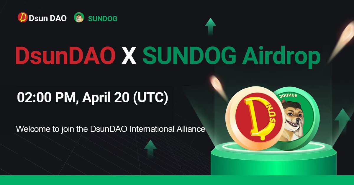 DsunDAO's tweet photo. It is a pleasure to announce that the DsunDAO alliance is about to welcome new members! 
He is a $SunDog token.
The airdrop of SunDog tokens will begin on April 20, 2023 at 02:00 PM (UTC).
The SunDog airdrop will be listed on the DsunDAO website.
#DsunDAO #SunDog  #Airdrop #Dsun https://t.co/ahWRgubgKX