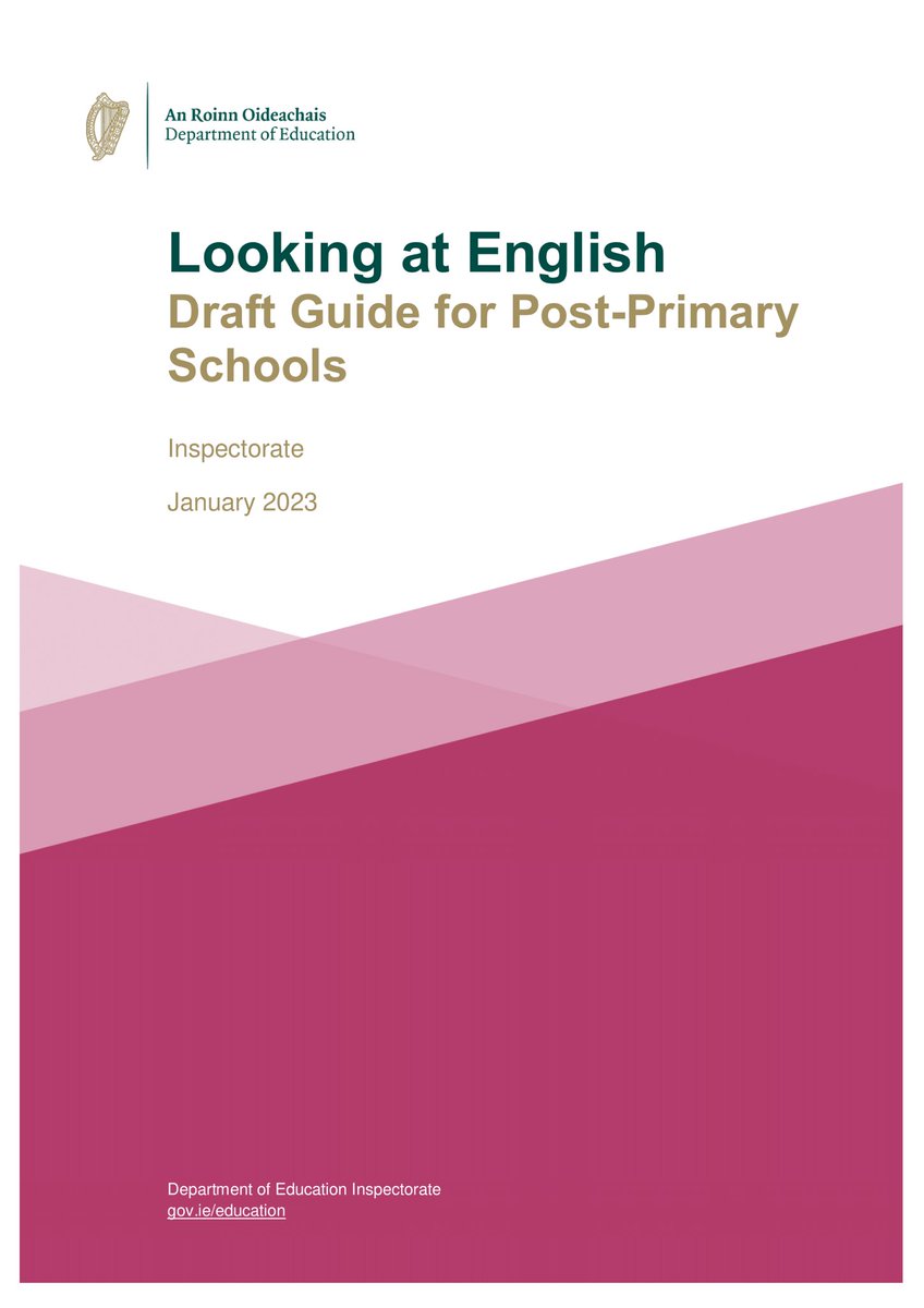 📄 The Dept of Education Inspectorate has published ‘Looking at English - A Draft Guide for Post-Primary Schools’. 💡 It seeks to support SSE and share highly effective practice from subject inspections. 💻 Access the document & provide feedback here - gov.ie/en/publication…