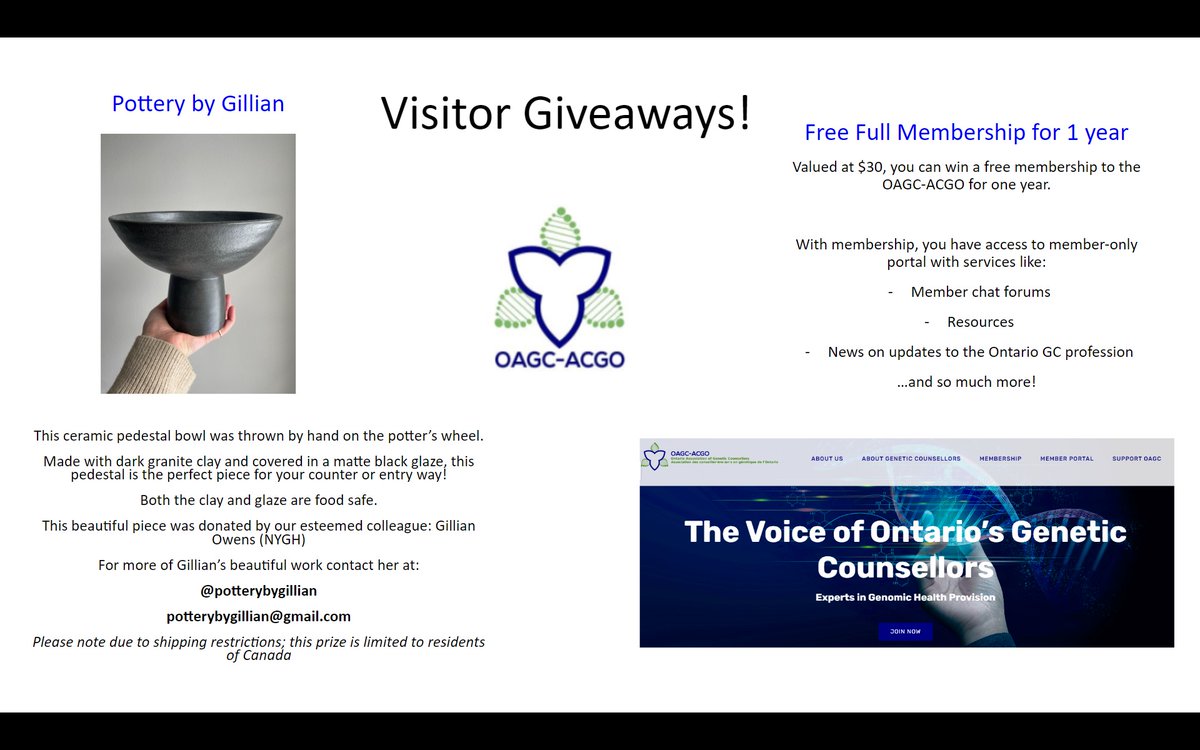 Ontario GCs: Visit our booth at #HRCGC today and you could win one of these amazing giveaways!   oagc-acgo.ca #potterybygillian