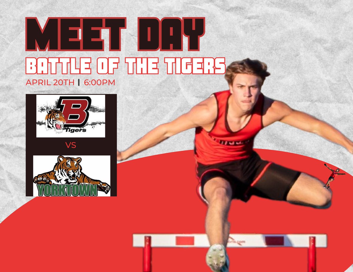 BHSTigerTrack's tweet photo. Battle of the Tiger's tonight @ Yorktown High School
@Tiger_Track @YHSAthletics @blufftontigers 
Purchase tickets online - https://t.co/h1KwvtB5ha
OR $6 for tickets at the gate https://t.co/u0LrPOetn7