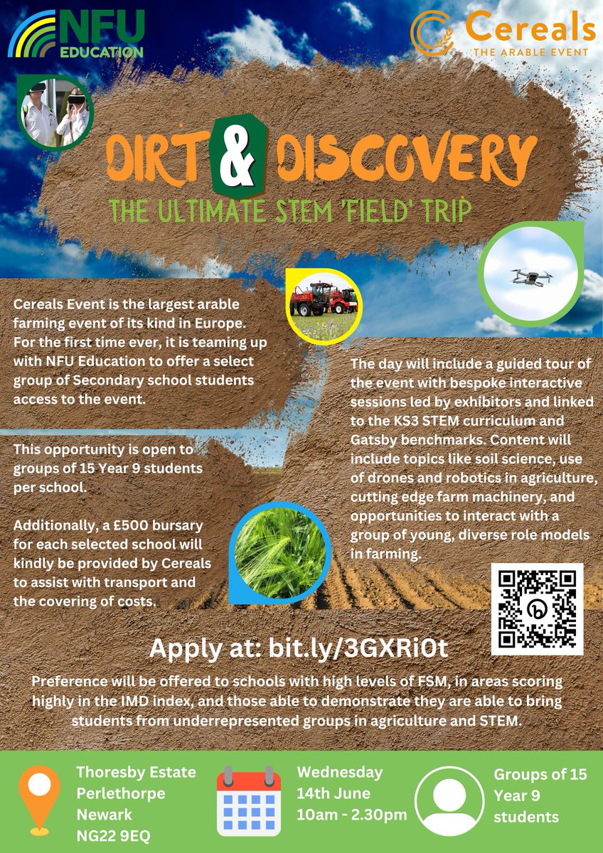 NFU Education (@nfueducation) on Twitter photo We're very excited to announce our partnership with <a href="/CerealsEvent/">Cereals Event</a>! If you know a school within travelling distance of Newark who could benefit from this fantastic experience including a £500 bursary towards travel & staff cover please share this with them! bit.ly/3GXRi0t We're very excited to announce our partnership with <a href="/CerealsEvent/">Cereals Event</a>! If you know a school within travelling distance of Newark who could benefit from this fantastic experience including a £500 bursary towards travel & staff cover please share this with them! bit.ly/3GXRi0t