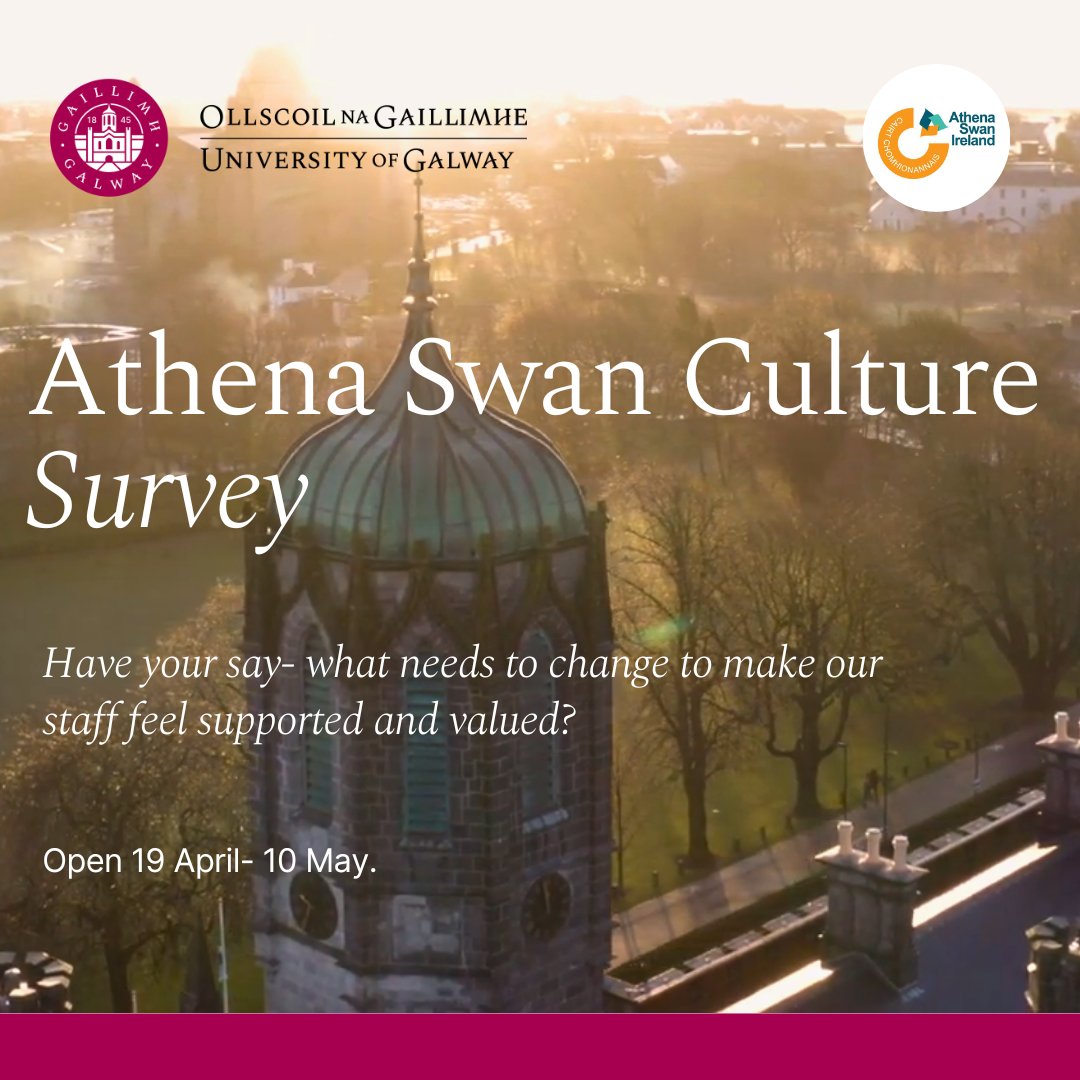 University of Galway EDI (@edi_uniofgalway) on Twitter photo We have just launched <a href="/uniofgalway/">Ollscoil na Gaillimhe | University of Galway</a>'s All Staff Athena Swan Culture Survey 2023!
Though changes have occurred, as outlined in the video linked below, there is still a lot of work to be done. This is your opportunity to tell us how we can improve equality in our institution. (1/2) We have just launched <a href="/uniofgalway/">Ollscoil na Gaillimhe | University of Galway</a>'s All Staff Athena Swan Culture Survey 2023!
Though changes have occurred, as outlined in the video linked below, there is still a lot of work to be done. This is your opportunity to tell us how we can improve equality in our institution. (1/2)