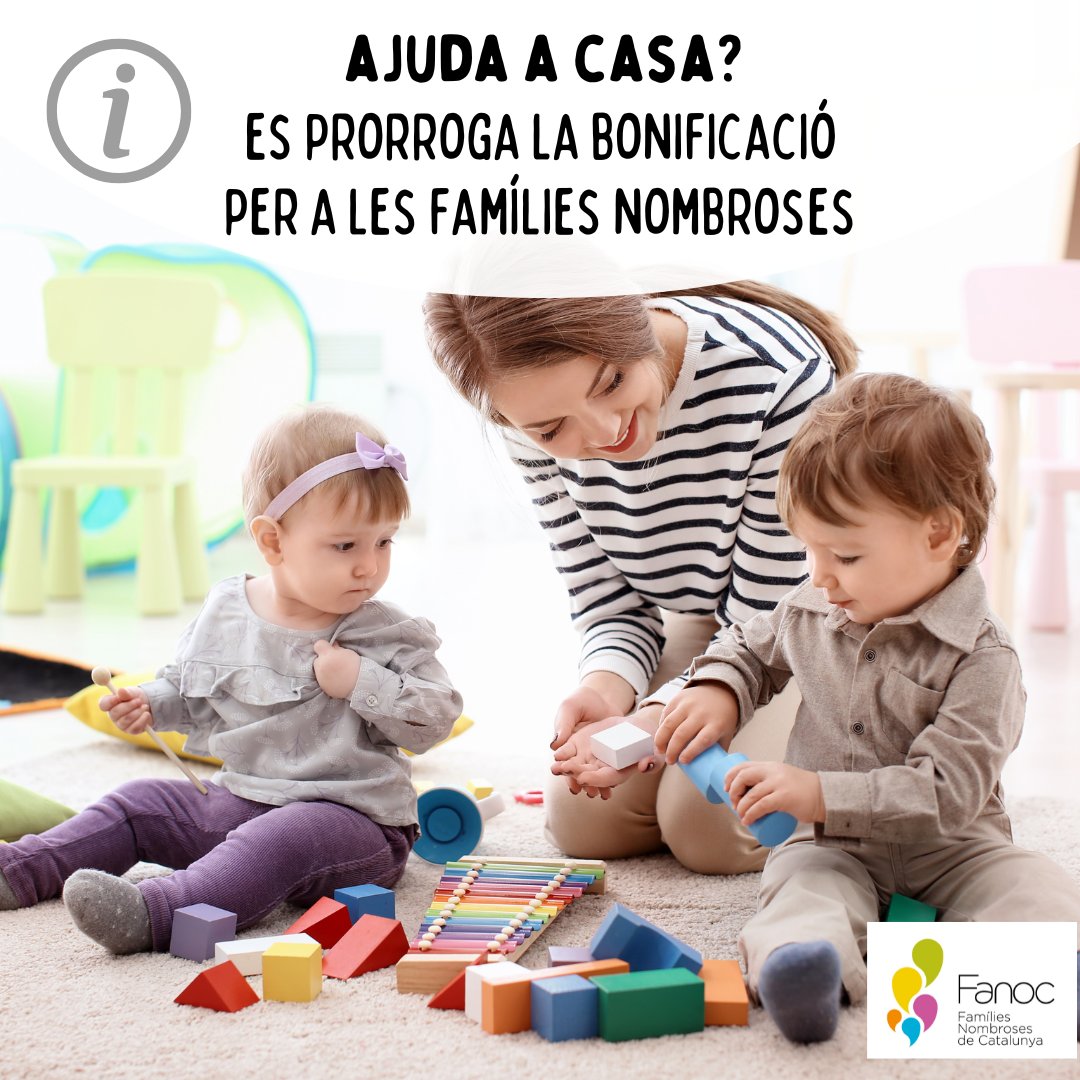 FamiliaNombrosa's tweet photo. Atenció, #famíliesnombroses! La bonificació del 45% a la Seguretat Social per contractar cuidadors, es prorroga un any, gràcies a una esmena de #Pdcat que va recollir la nostra demanda de suport a la conciliació a les llars amb més fills. T'ho expliquem:https://t.co/FMXtwNSau9 https://t.co/RH1Yimi97s