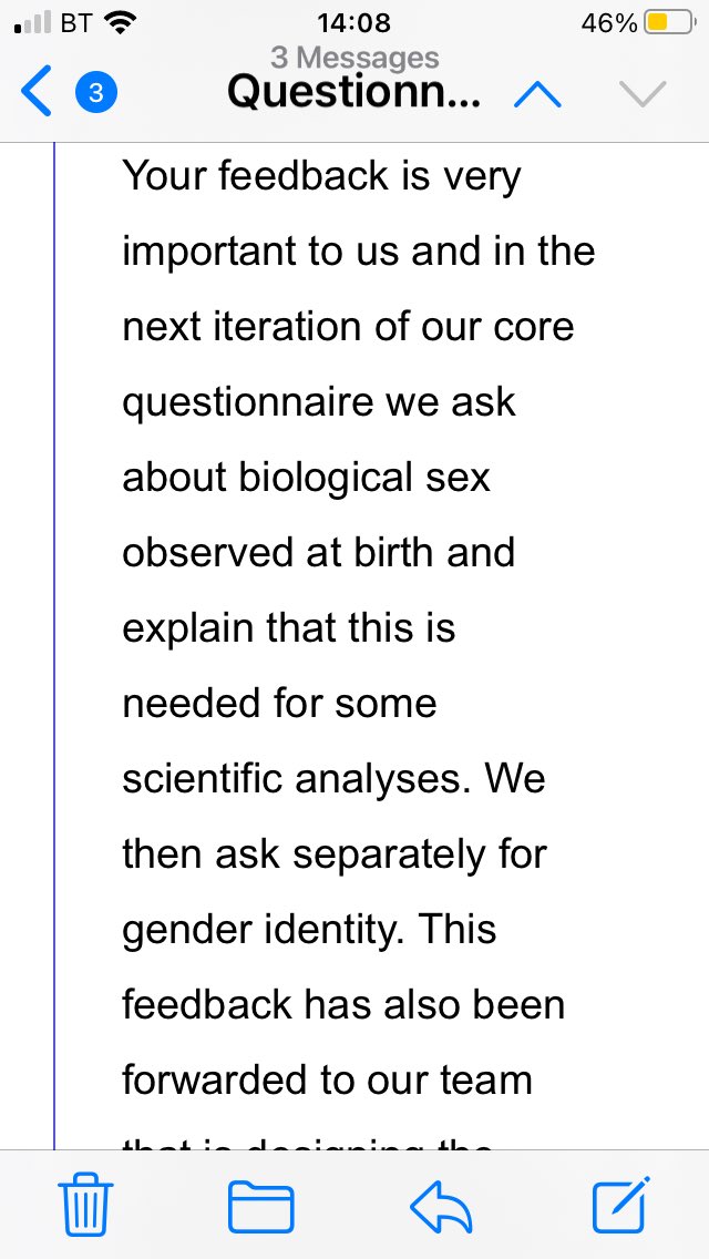 JustMe36243748's tweet photo. @ukfuturehealth @zeno001 Hi. I received the following email from a member of your team indicating that the next iteration of questionnaire will be sex ‘observed’ at birth.
Is this not the case? 
I could not complete questionnaire and cancelled my blood test appointment. When will it be changed?
Thank you https://t.co/eY1Qv8rP4I