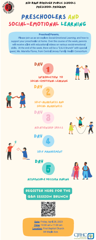 MrsAshleyPreK's tweet photo. Today begins our series "Preschoolers &amp; Social-Emotional Learning."  Please find the flyer and registration link below: @RedBankPreK 

Flyer Link: https://t.co/oTAmmgCENw

Q&amp;A Brunch Attendance Link: https://t.co/pb24w8H4Po https://t.co/GQ4UpbpNmw