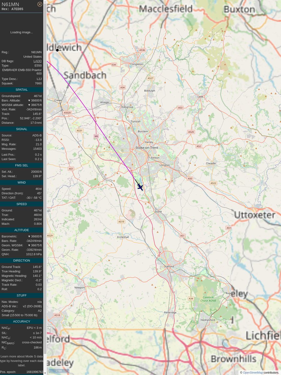 FlyByMiddlewich's tweet image. ICAO: A7ED85
Flt: N61MN #BANKOFUTAH
First seen: 2023/04/20 14:16:59
Min Alt: 40325 ft MSL
Min Dist: 1.82 mi

#adsb #FlyByMiddlewich middlewichflyby.ddns.net:8088
globe.adsbexchange.com/?icao=a7ed85