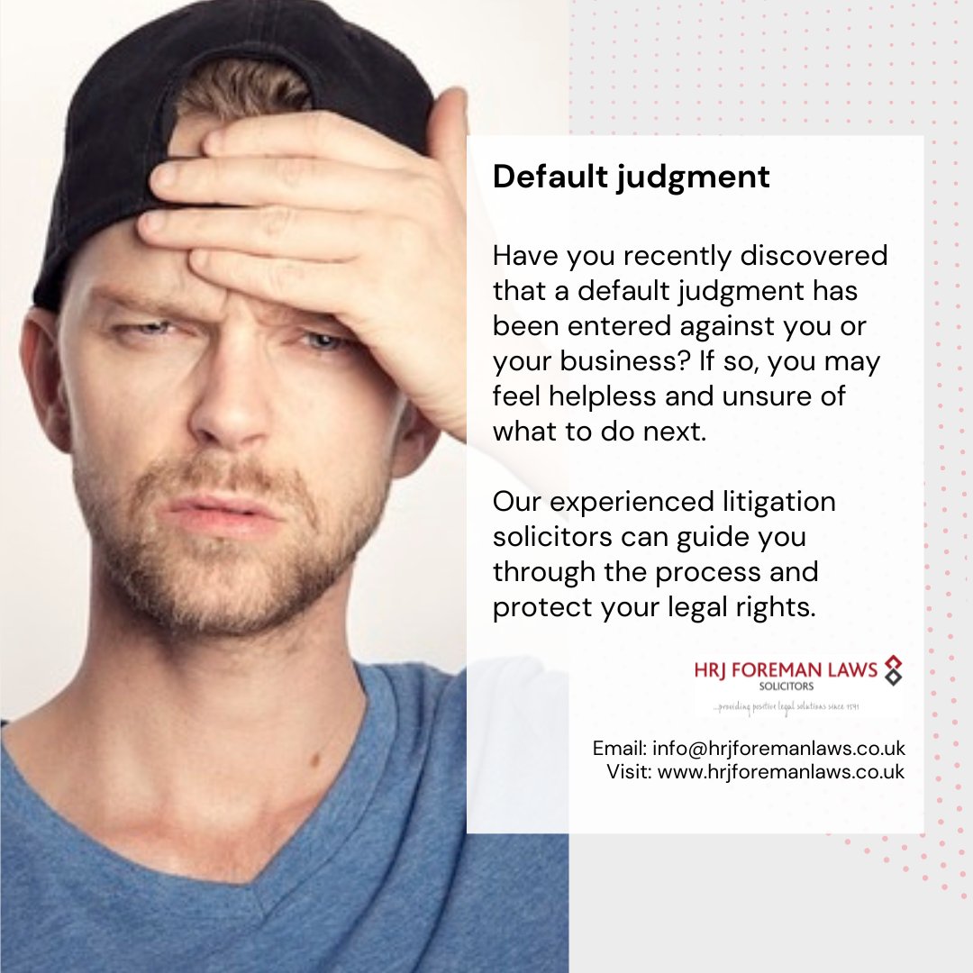 hrjforemanlaws's tweet photo. Are you dealing with a #defaultjudgment that you believe was unjustly entered against you?
https://t.co/BD0WIQK19e
#commerciallitigation #civillitigation #solicitor #commercialsolicitor #disputeresolution #hertfordshire https://t.co/UTESBhXeAa
