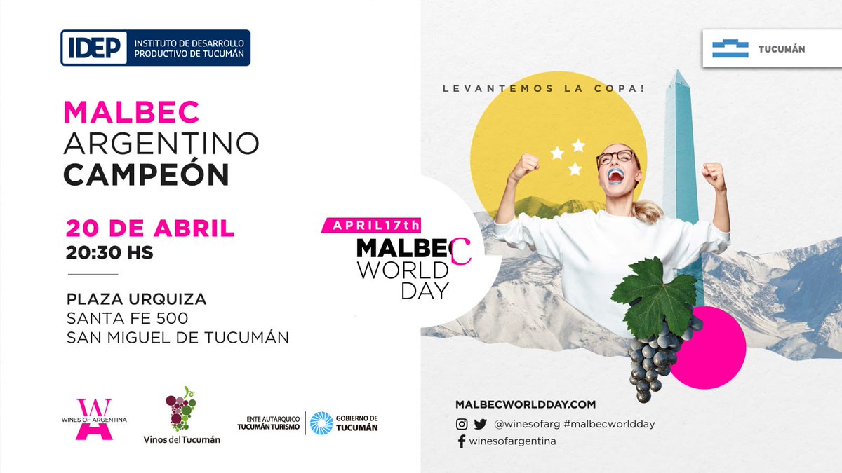 La Ruta del Vino de Tucumán llega desde los Vales Calchaquíes al corazón de la Ciudad para exhibir sus sabores únicos.

¡Los esperamos!  🍇🍷
#Malbec #MalbecWorldDay #VinoArgentino #MarcaTucuman