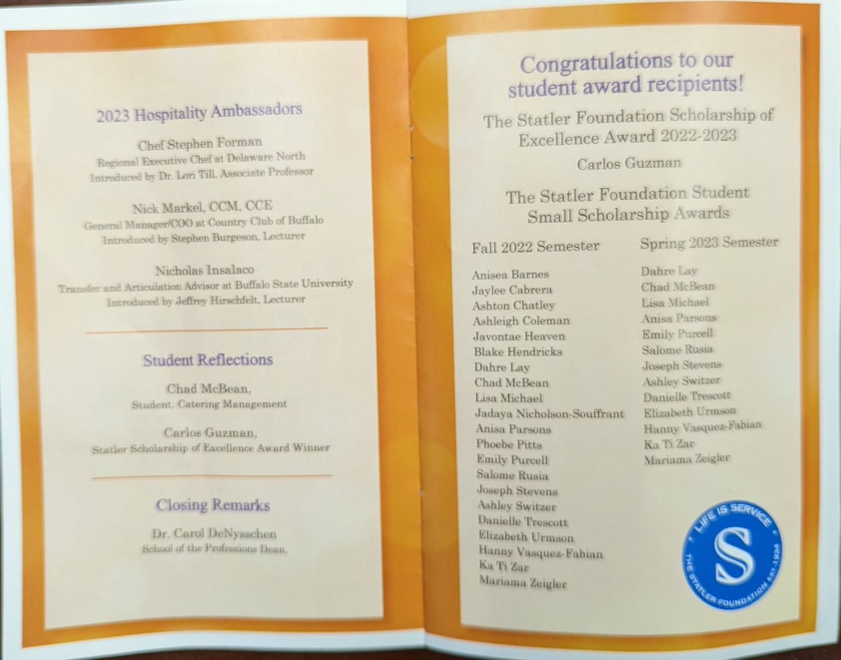 What a fantastic evening at Buffalo State University's Hospitality &amp; Tourism Ambassador Awards Event. Congratulations to all the students that were recognized as their stories of passion for our industry was truly encouraging! Congratulations to the 3 Ambassador Award recipients