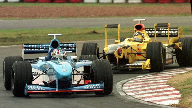 Alexander Wurz, Benetton; Damon Hill, Jordan; Buenos Aires, 1998. Photo Antonio Scorza. #F1