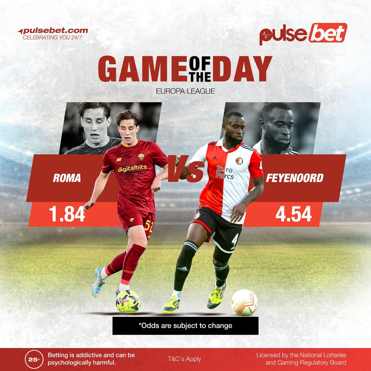 PulseUganda's tweet photo. UEFA Europa League
📌 Quarter Finals - 2nd Leg
Olimpico Stadium will be on fire tonight when the Italian Serie A giant (Roma), and the Dutch Top League (Feyenoord) meet.
Place your bet on https://t.co/E1x5S2O9Su to win some good cash.
#FeaturedPost #FeatureByPulseBet https://t.co/3JdT0y2kvw