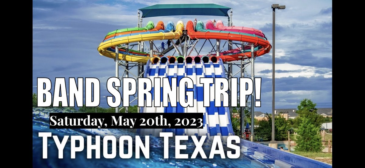 UlrichBand's tweet photo. Ticket sales are now open for our Spring trip to Typhoon Texas! 🌊🛝🎟️
Come join our day of fun at the waterpark on Saturday, May 20th. Tickets are on sale on School Cash Online and are limited so act fast! https://t.co/7vSAeSRZga