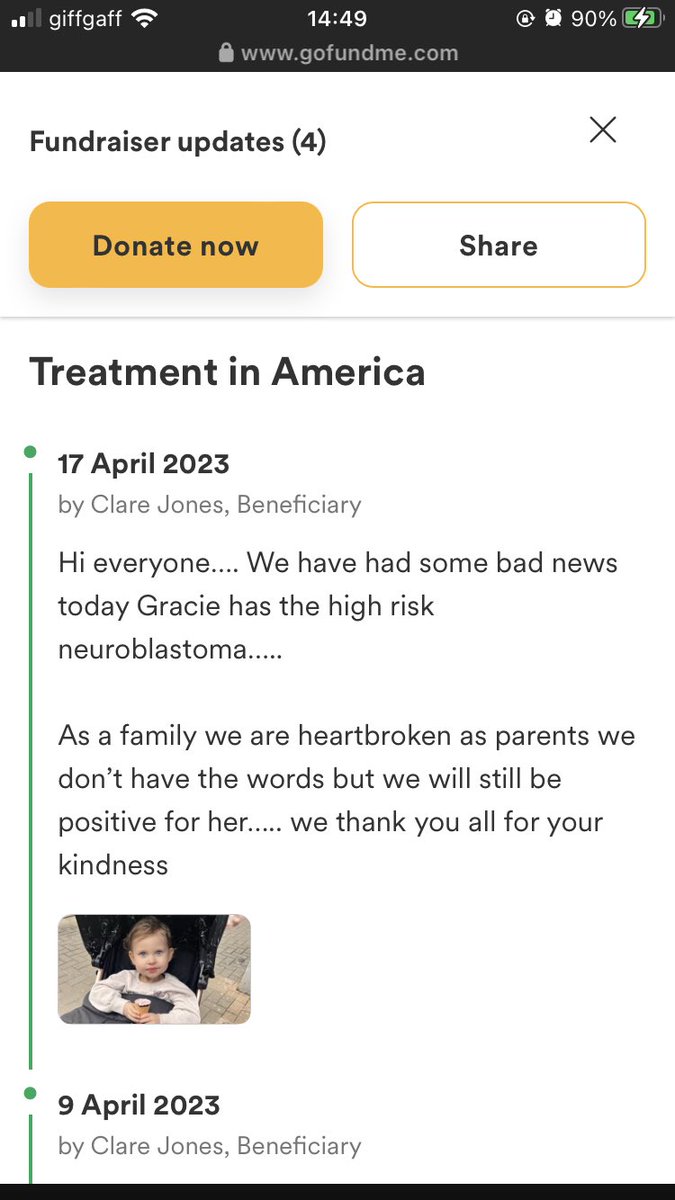 conniekol's tweet photo. Please help my friend’s daughter in anyway you can! Share a donation, everything and anything helps! They have less than 2 weeks to get the funds for the travel and treatment over in America. No family or 2 year old should suffer like this! #allforgracie  https://t.co/CCu70xBi7x https://t.co/VBSXzijkfq