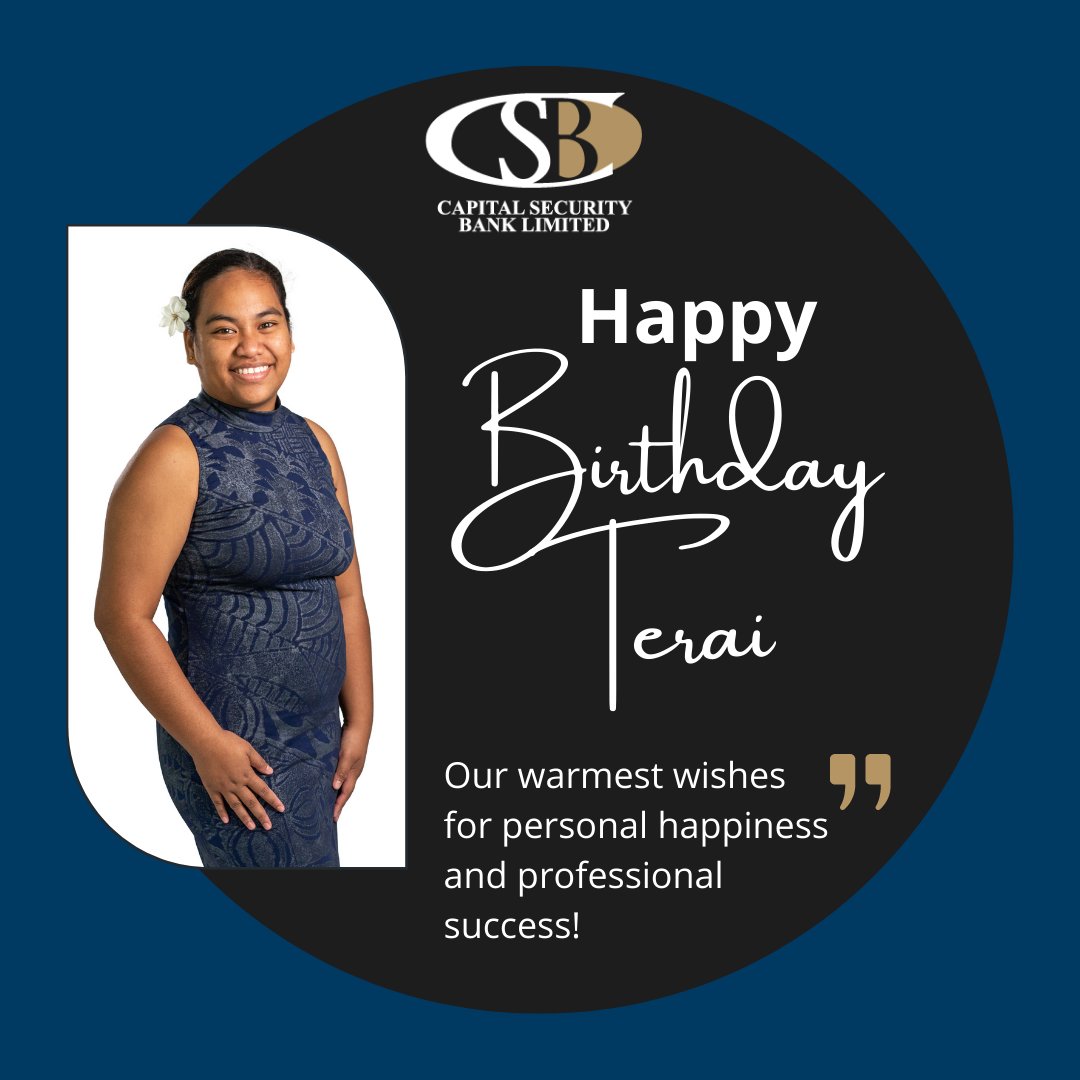 CapitalSecurit6's tweet photo. Today we celebrate Terai Teataiariki, she is a valued member of our Banking Team.

Have an awesome Day Terai.. https://t.co/d5LlC8dR3l