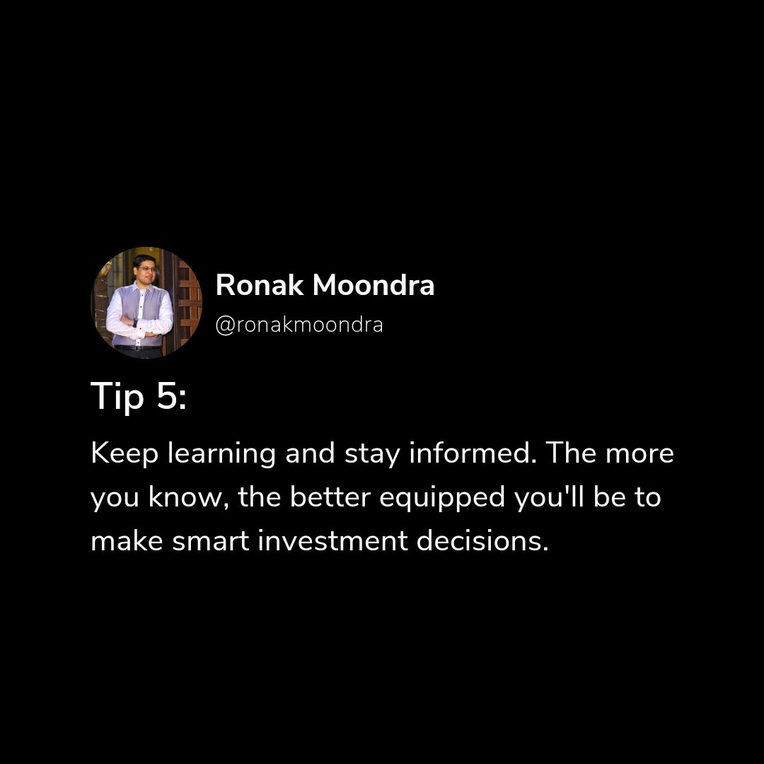 RonakMoondra's tweet photo. Ready to start investing?

Follow these 5 tips from @RonakMoondra to get started on the right foot! Part-2

#BeginnerInvestor #InvestingTips #StockMarketTips #beginnerinvesting #investingtips #financialliteracy #personalfinance #investing101 #ronakmoondratweets #ronakmoondra https://t.co/OYani8wmde
