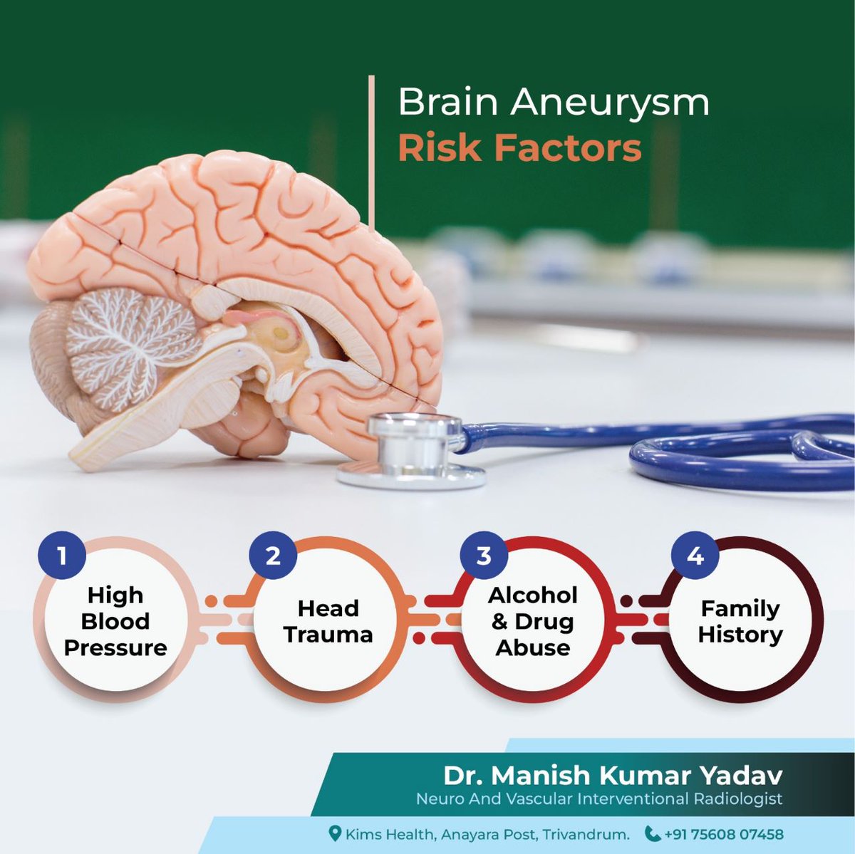 drmanishy's tweet photo. Brain aneurysms are weak spots in brain arteries that can burst and bleed. The cause is unknown, but some risk factors exist.
📞 +91 75608 07458
#DrManishKumarYadav #InterventionalRadiologist #BrainAneurysm #BrainBleeding #CerebralHealth #NeurologicalConditions #RiskFactors https://t.co/5qlOkeNfZB