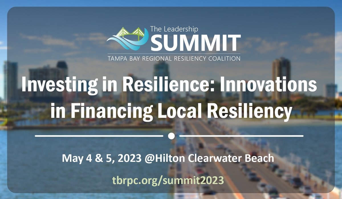 💰 Did you know that by 2045, a $34 million annual loss is predicted due to rising sea levels in Tampa Bay?💰

Don’t miss the panel, “Investing in Resilience: Innovations in Financing Local Resiliency,” at the Resiliency Leadership Summit! Register today- events.tbrpc.org/sm23