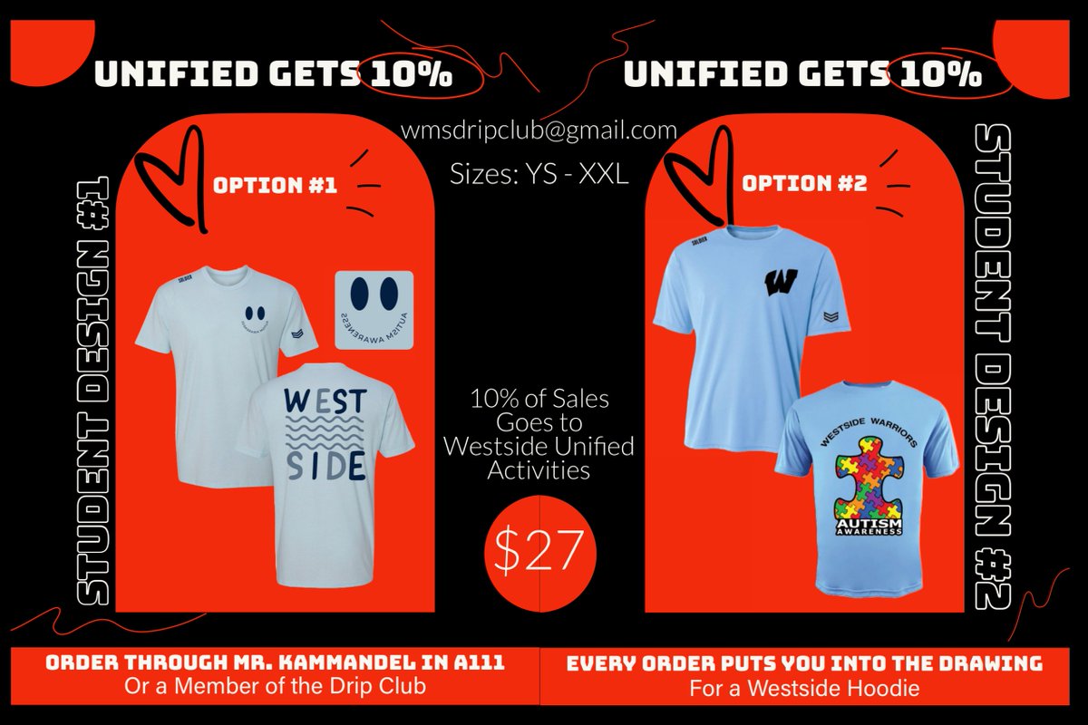 WMSDrip's tweet photo. Project #1 for the WMS Drip Staff was to create a shirt for Autism Awareness. Spring Break pushed their first design back.

DM us if you want to order our first student created designs.

We can order YS - XXL https://t.co/De7m9LpdC0