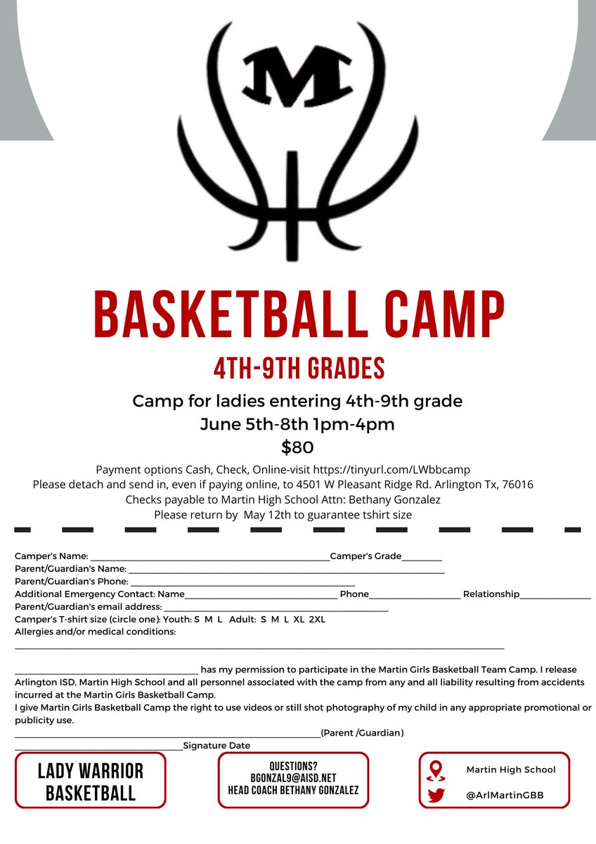 ArlMartinGBB's tweet photo. It's basketball camp time! @MartinHigh @BolesJH @YoungJH @Wood_Wildcats @MaryMooreTexans @JMillerMustangs @JBLittleElemen1 @DittoPTA https://t.co/srokiQFkOt