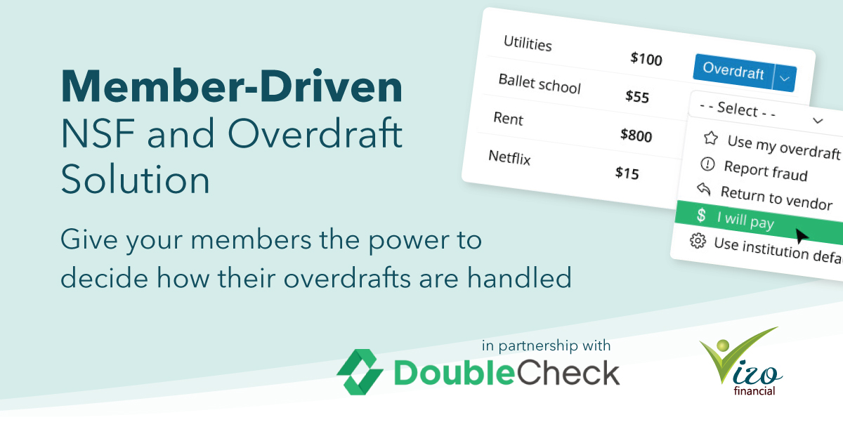 VizoFinancial's tweet image. Banks, #CUs &amp;amp; other #FIs are changing the way they handle non-sufficient funds (#NSFs) and #overdrafts. How will you restructure your program as legislation continues to focus their attention on consumer protection? Let us help with @DoubleCheck: vfccu.org/solutions_mobi… #payments