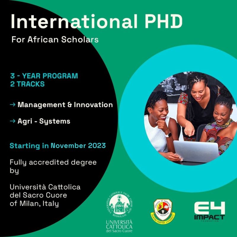 E4Impact's tweet photo. 🔊 Last call for African Scholars: 10 days to go to register for the 2nd edition of the International PhD launched by @Unicatt (Italy), @umunkozi and E4Impact Foundation!

🔗 Learn more on the Program and register at: https://t.co/BvMPtFXtD4 https://t.co/Rdcd2uYDQQ