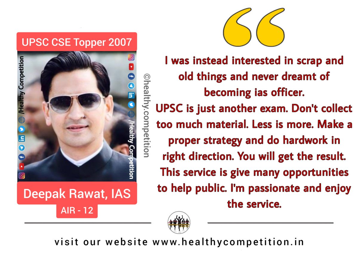 healcompetition's tweet photo. Deepak Rawat, IAS | Rank - 12 | UPSC CSE Topper 2007✌️

#deepakrawat #deepakrawatias #upsc #motivationalquotes #civilservices #upsctopper #upscstrategy #upscquotes   #upscdream  #upscpreparation #ias #ips #irs #ifs #civilservant #lbsnaa #successmantra #healthycompetition https://t.co/8GsVKLxSW0