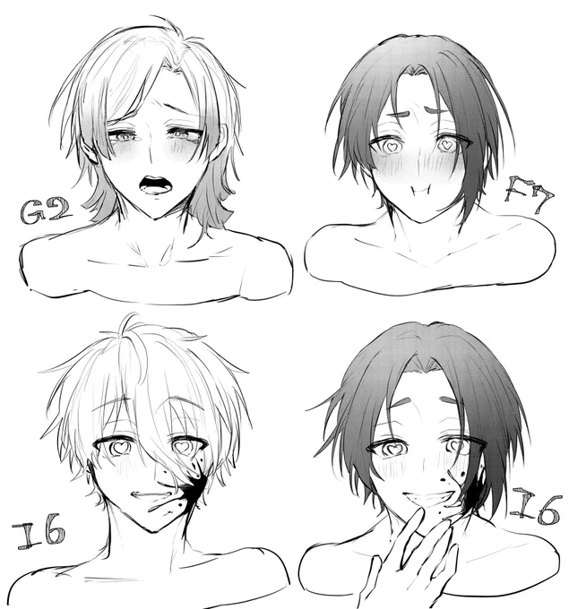 #リプ来た番号の表情を描く 

全部描ききれて無いですけど、リプありがとうございます💕💕💕

※流血、女体化あります 