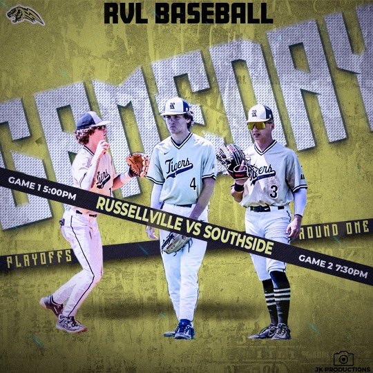 RussellvilleBB's tweet photo. ⚡️ROUND 1⚡️

It’s the best time of the year!! Playoff baseball in Russellville, Alabama! 

🆚: @SouthsidePanth1 

⌚️: 5:00 &amp; 7:30
        5:00 on 4/21 if needed 

📍: RHS Baseball Stadium

🎟️: https://t.co/eoKSrMuLOj

RUSSELLVILLE, we need you to show up and do your thing 😎 https://t.co/dQqLzVhBa6