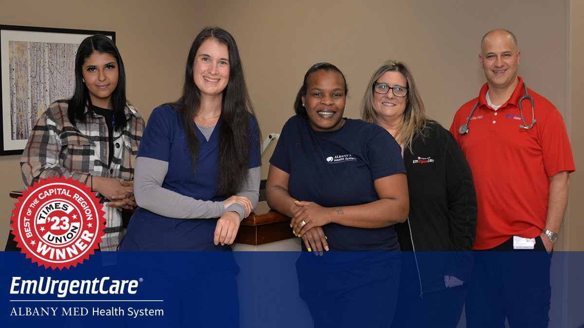 Join us in celebrating the team at EmUrgentCare on Wolf Road for being voted “Best Urgent Care” in the Times Union’s  Best of the Capital Region Survey. Our team of friendly caregivers treat a variety of illnesses and injuries at 98 Wolf Road near Hannaford. Congratulations!