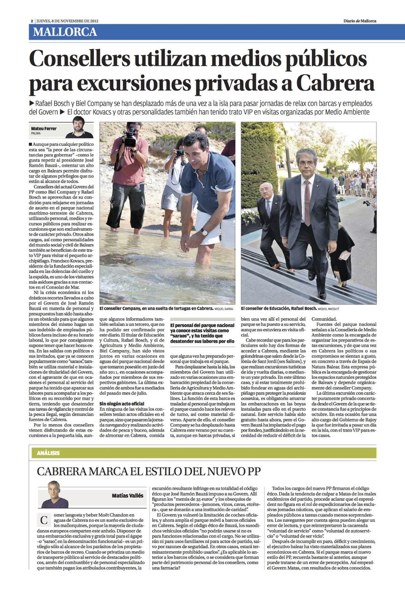 CrazyIBPol's tweet photo. Majorca Island Council candidate and former regional minister for Education (2011-2013) *Rafel Bosch* (PP) starred in a scandal involving a boat party funded with taxpayer money off the natural reservation of Cabrera in 2012. After that he received the nickname 'Bosch Esponja' https://t.co/06kLFpINIu