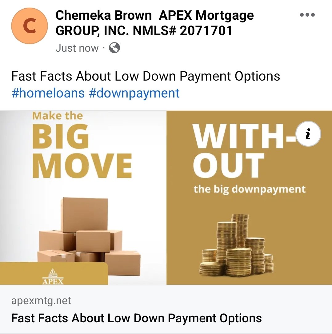 BrownChemeka's tweet photo. #ApexMortgageGroup
#LowDownPayment
#LoanAdvisor
#TimeKillsDeals https://t.co/tonNLnNfev