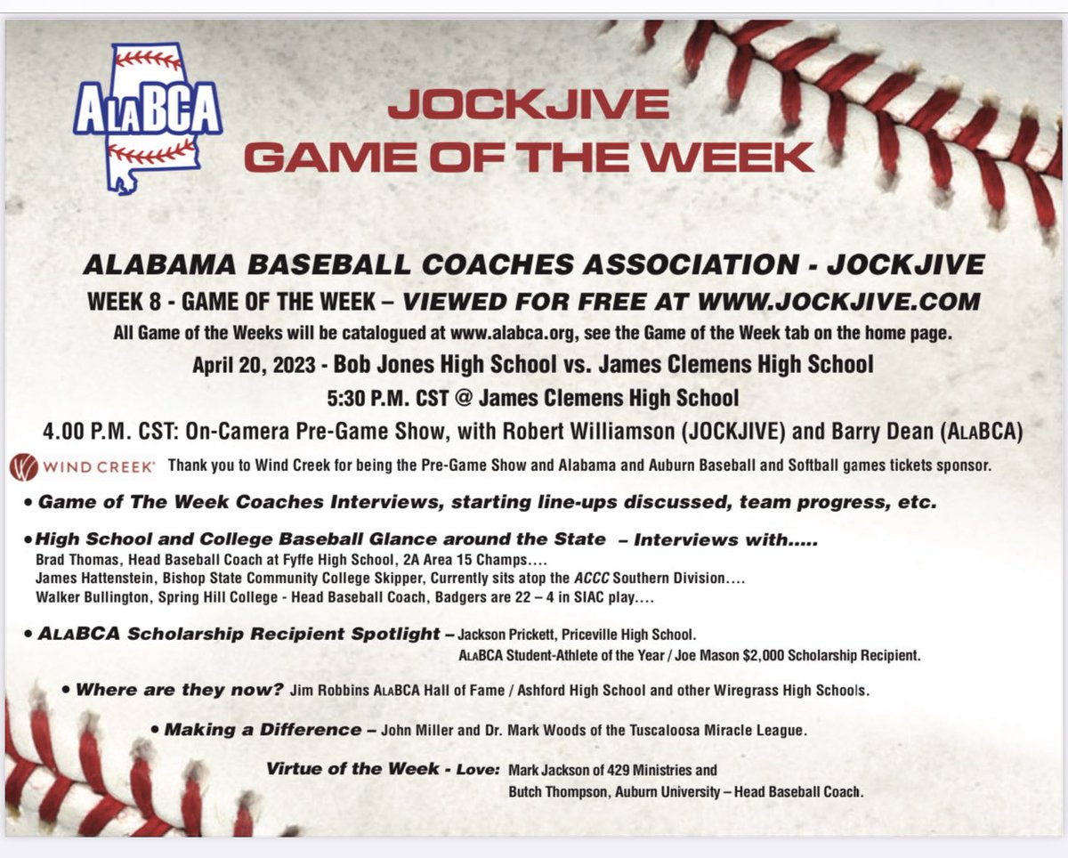 AlaBCA (@alabcaupdates) on Twitter photo See the interview with 2022 - 2023 ALABCA Student-Athlete of the Year / Joe Mason $2,000 Scholarship Recipient - Jackson Prickett of Priceville HS - TODAY on the GoW Pre-Game Show starting at 4 pm CST! <a href="/JCJetsBaseball/">James Clemens Jets Baseball</a> <a href="/AHSAAUpdates/">AHSAA</a> <a href="/BJHSBaseball/">Bob Jones Baseball</a> <a href="/jprickett12/">Jackson Prickett</a> @PHSBulldogs_bsb See the interview with 2022 - 2023 ALABCA Student-Athlete of the Year / Joe Mason $2,000 Scholarship Recipient - Jackson Prickett of Priceville HS - TODAY on the GoW Pre-Game Show starting at 4 pm CST! <a href="/JCJetsBaseball/">James Clemens Jets Baseball</a> <a href="/AHSAAUpdates/">AHSAA</a> <a href="/BJHSBaseball/">Bob Jones Baseball</a> <a href="/jprickett12/">Jackson Prickett</a> @PHSBulldogs_bsb