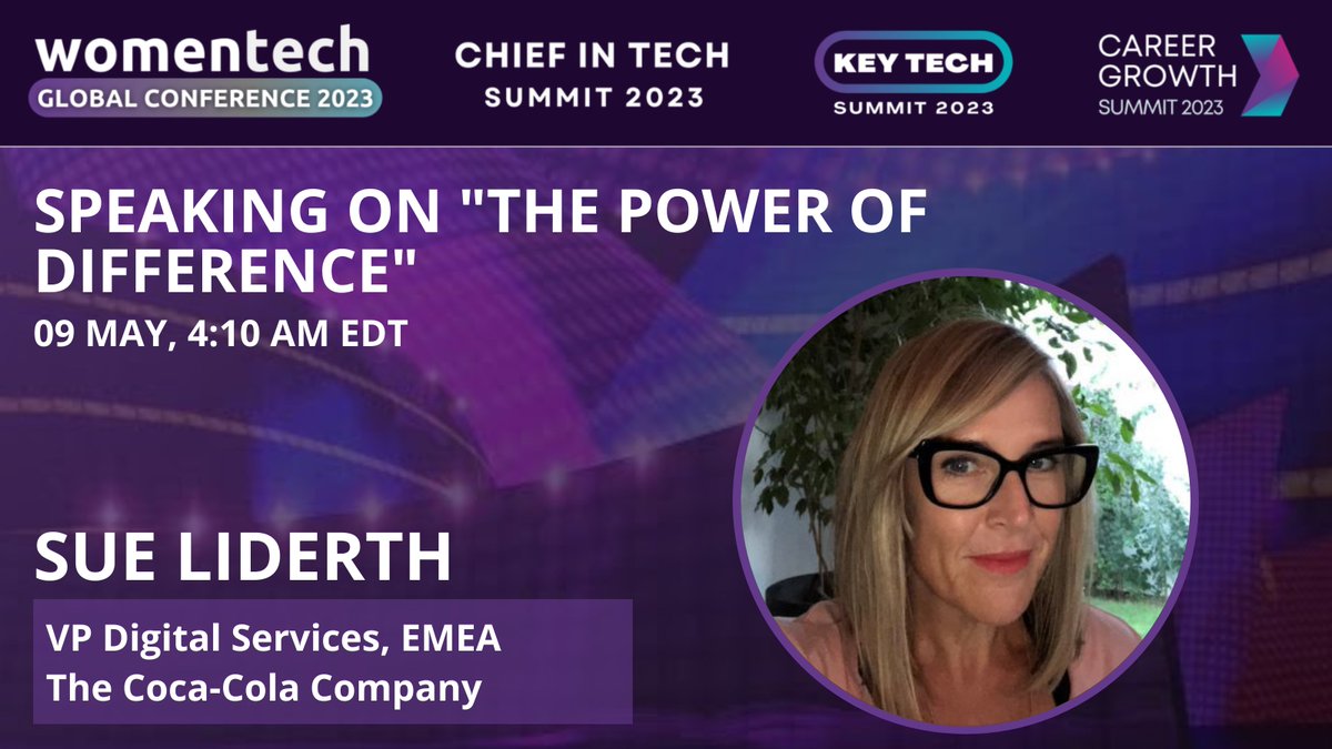 ⭐🎤 Women in Tech Global Conference 2023 Speakers ⭐🎤
 
👏 Sue Liderth, the VP Digital Services, EMEA at the <a href="/CocaColaCo/">The Coca-Cola Co.</a> will throw light on the power of difference &amp; how to best employ it.

👇 Get your ticket now: shop.womentech.net/collections/fr…

#wtgc2023 #womenintech #leadership