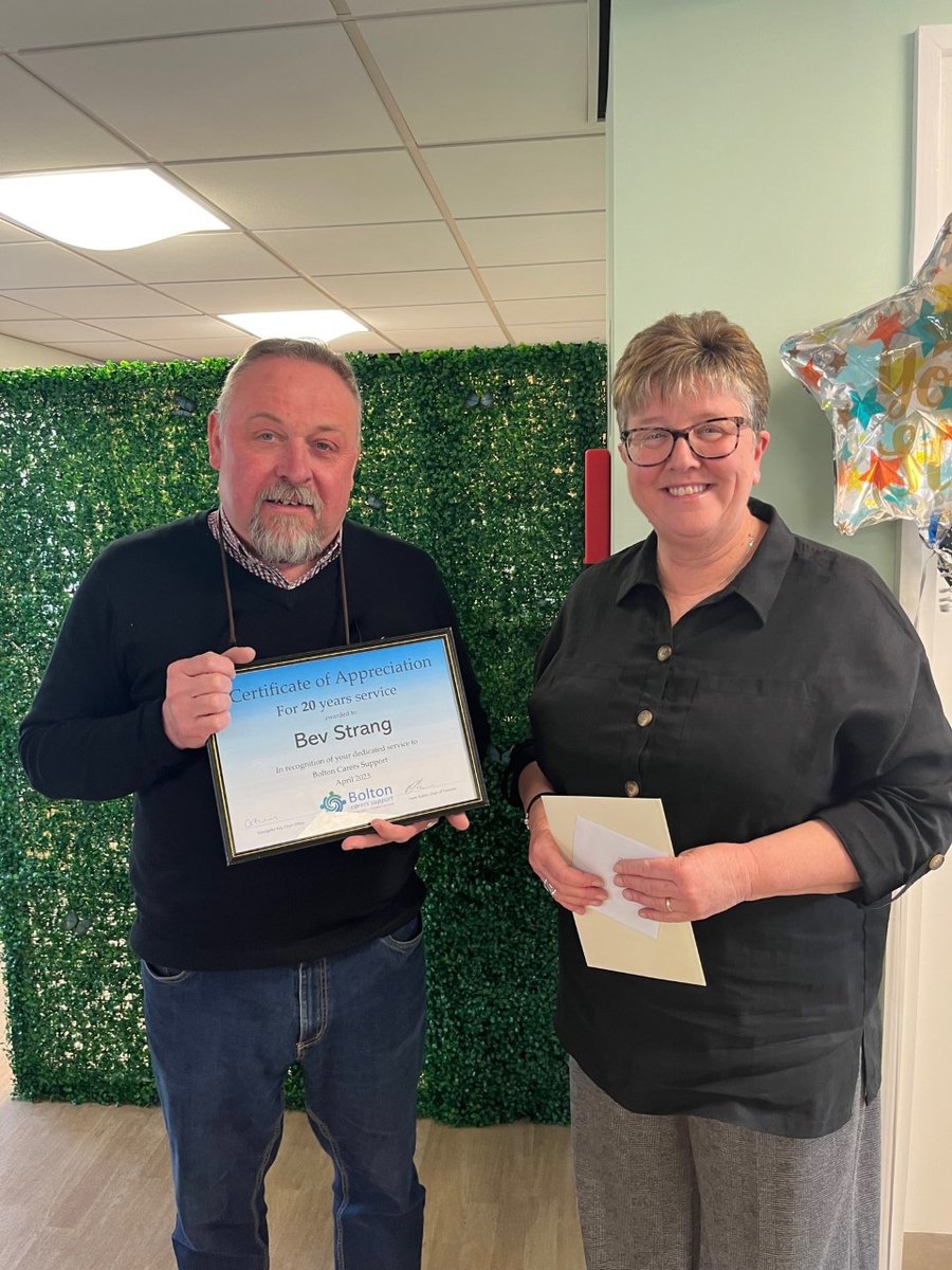boltoncarers's tweet photo. Our very own Bev celebrating 20 years of exemplary service with Bolton Carers Support  #BoltonCarers https://t.co/1BGBrUeBB2