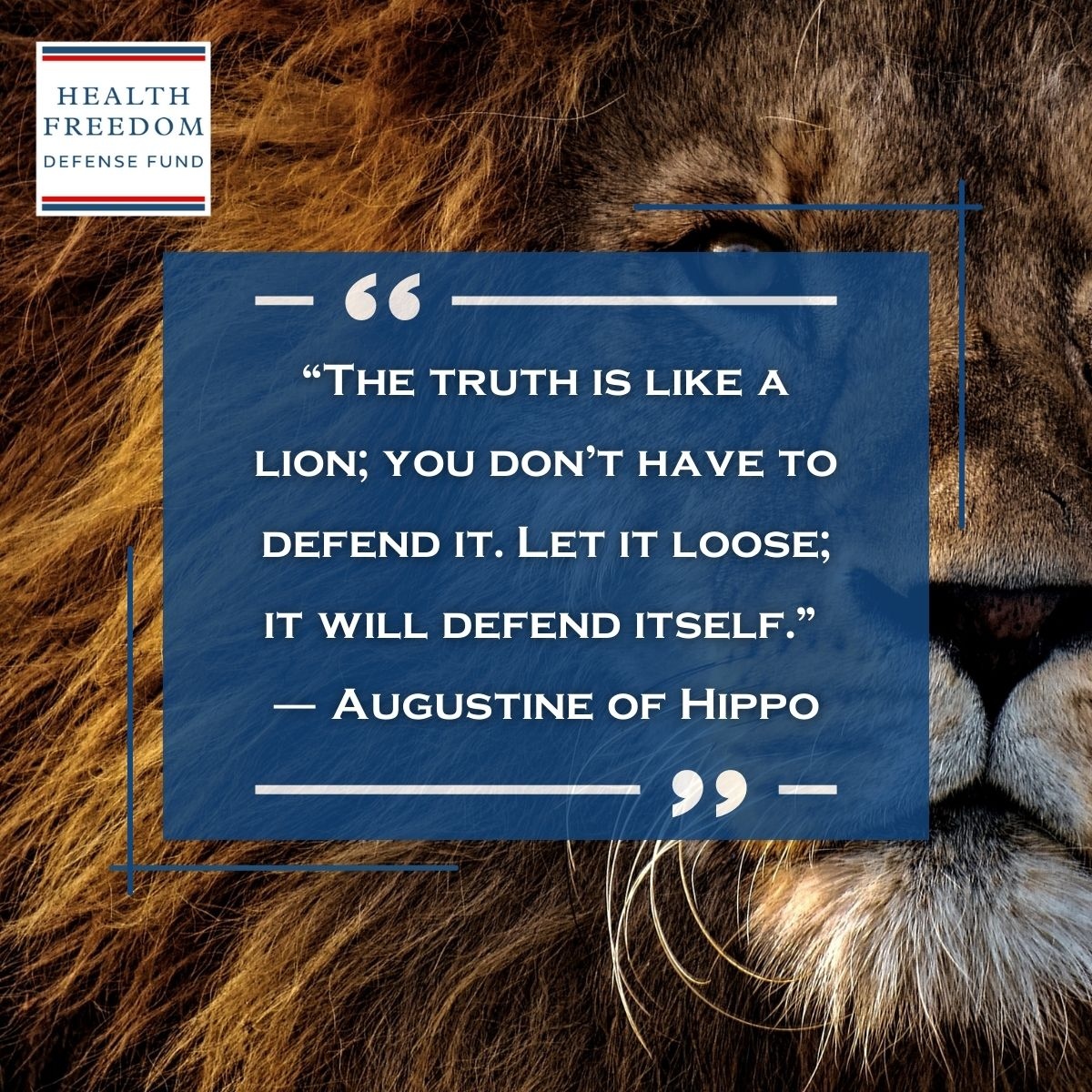 theHFDF's tweet image. “The #truth is like a lion; you don’t have to defend it. Let it loose; it will defend itself.”  ― Augustine of Hippo

#bebrave #standintruth #againstthegrain #informationispower #factsoverfeelings