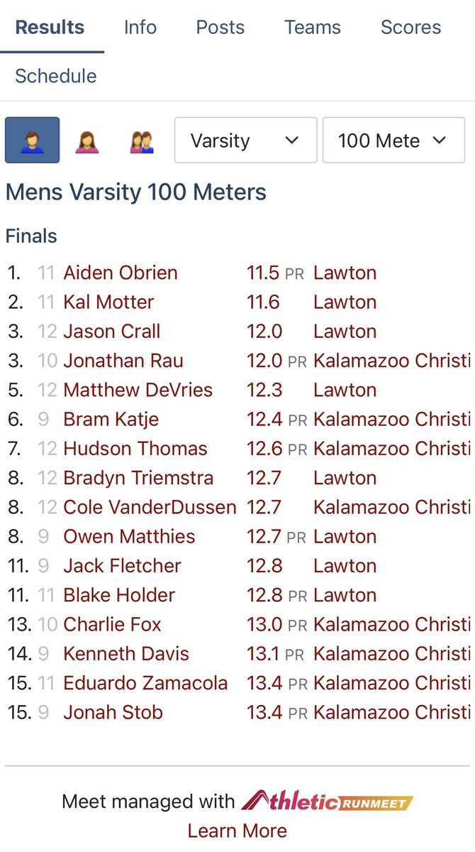 AidenOBrien14_'s tweet photo. 100 and 200 meter times from yesterday’s meet! https://t.co/t8B2PiMC9k