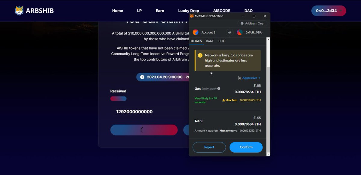 GACryptoO's tweet photo. 🪂 Instant 30$ $AISHIB #MEME #AIRDROP FOR $ARB #Arbitrum ELIGIBLE USERS ~ FCFS 🏃

Token Same AS #AIDOGE 💫

 👉Claim here: https://t.co/YmEgKOCCFd

I have claimed successfully ✅ 

Make fees little Higher, otherwise tx can be failed

📌NOTE: There is nothing suspicious siginign msg, so you can easily claim ✅

📈 Trade here: https://t.co/H1ghto8Kwn

♥️Like & Retweet🔁LFG🚀