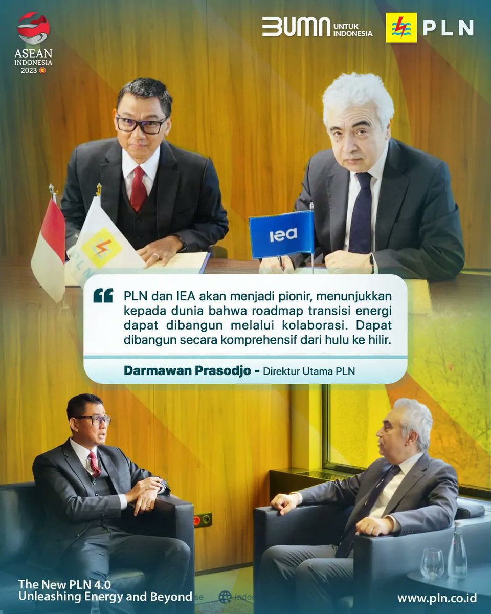 pln_ntb's tweet photo. Electrizen, PLN menggandeng International Energy Agency (IEA) untuk mematangkan Just Energy Transition Partnership Investment and Policy Plan (JETP IPP) dalam mengakselerasi transisi energi Indonesia. https://t.co/pLJMuPLDbx