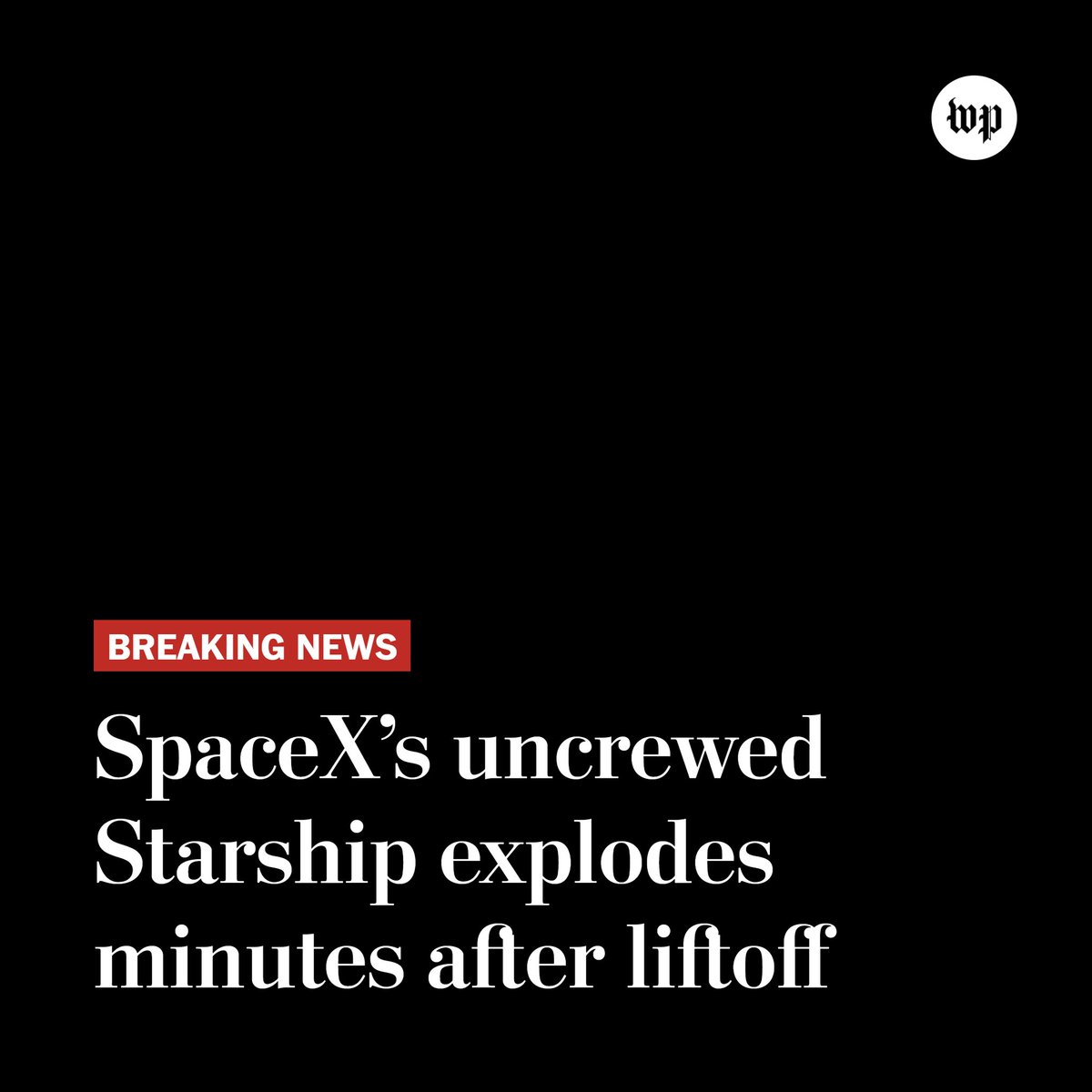 washingtonpost's tweet photo. Starship started tumbling after a successful liftoff and as it was preparing for stage separation and the vehicle was lost some four minutes into flight. The rocket came apart over the Gulf of Mexico. https://t.co/8W1tkq0OCV https://t.co/6NUvnmmZ5o