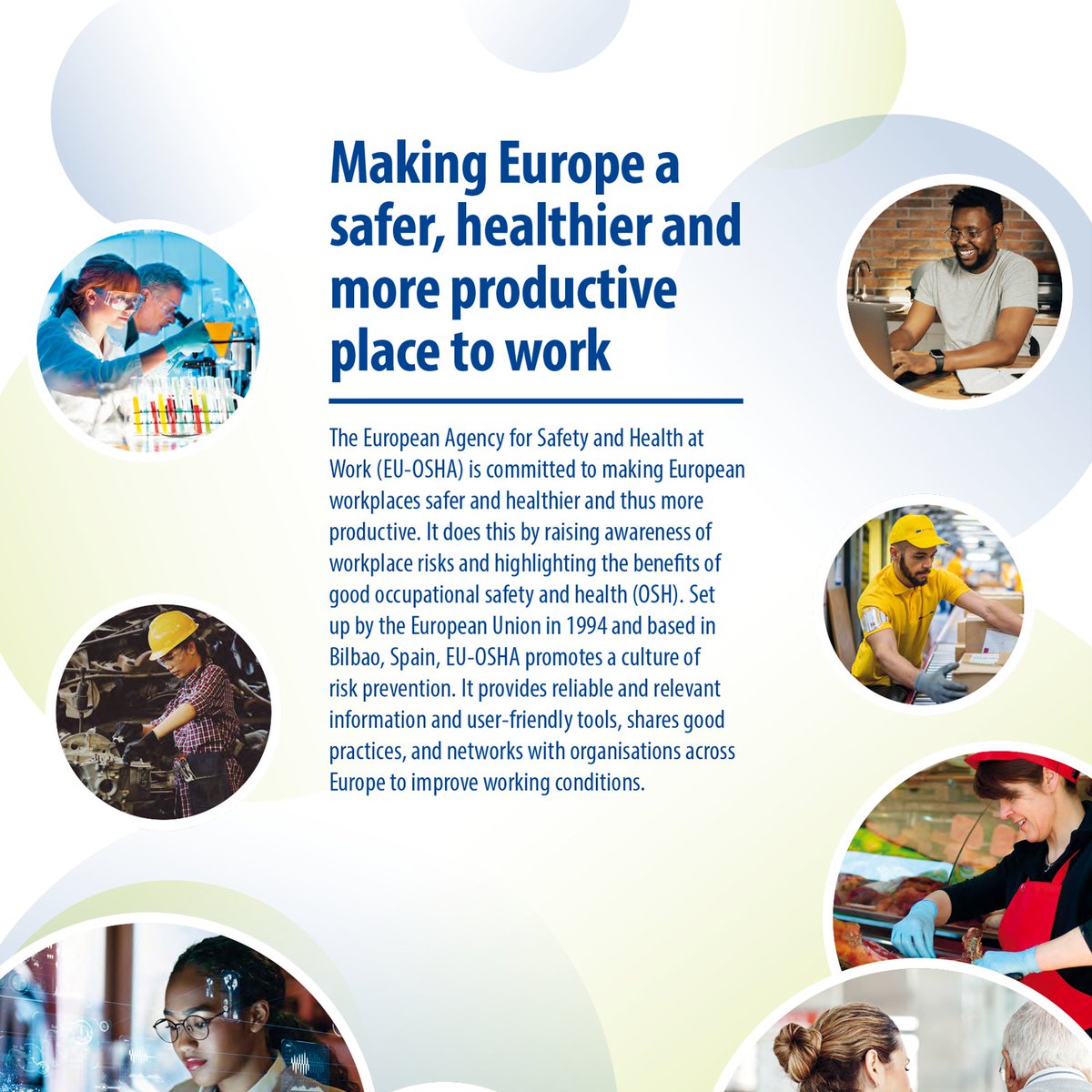 EU_OSHA's tweet photo. Do you know what @EU_OSHA does to promote a #RiskPrevention culture and pave the way towards #EUhealthyworkplaces? 

Here is a brand-new flyer with all our work explained in all 🇪🇺 languages! 

➡️ https://t.co/lB5s1cYbKO https://t.co/97XBGGAvlW