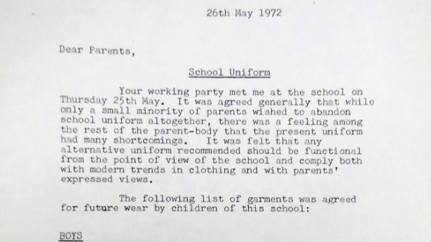 What unusual item was required for Brookland school’s students’ uniform in 1972? A) A Cravat B) Wellington boots C) A waistcoat To find out, check out our website: hgsheritage.org.uk/Detail/collect…