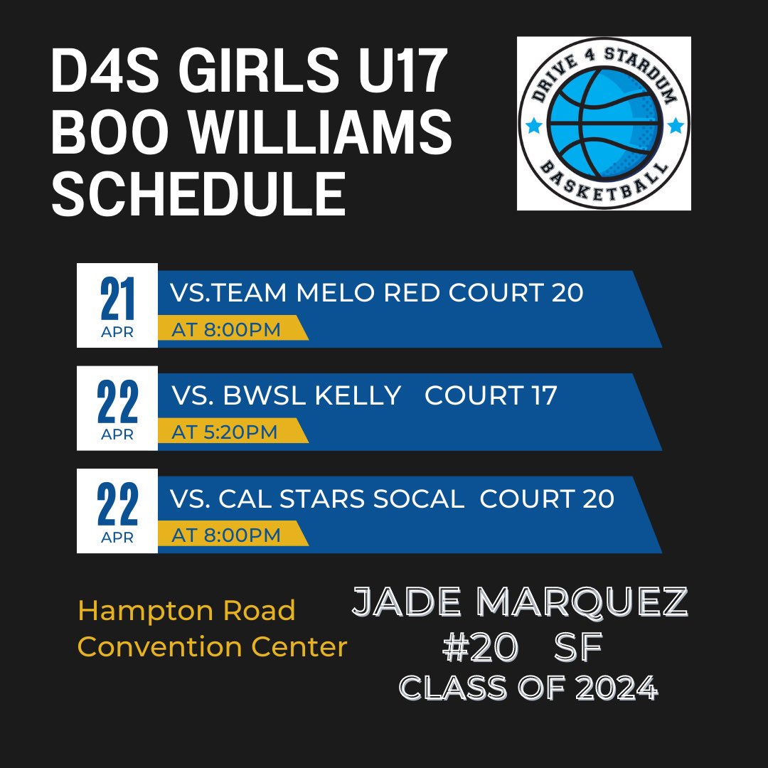 JJadeMarquez's tweet photo. D4S 17U is ready to get after it this weekend at Boo Williams!  Can't wait! Let’s go! Come check us out! 💪🏽🏀@BashHoopsNE @HerHoopsNetwork @TwinViZuals @FeinbergJustin @PGHNewEngland @InsiderExposure @WorldExposureWB @CGBR27 @RareFootageNews @NEPSGBCA @KristinaGianni2 https://t.co/FxDaIOtqzr