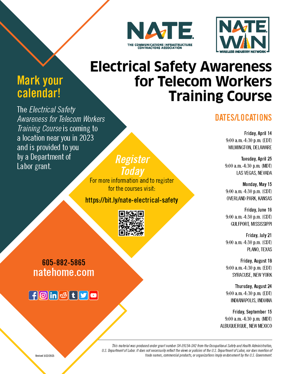 USATelecomIns's tweet photo. VEGAS BABY! It's time for the next @NATEsafety training course for electrical safety awareness. It's FREE on Tuesday, April 25. Register today at the link below. #telecommunications #telecomworkers
https://t.co/dCWx6QDbBa https://t.co/wkHKXS2dpx